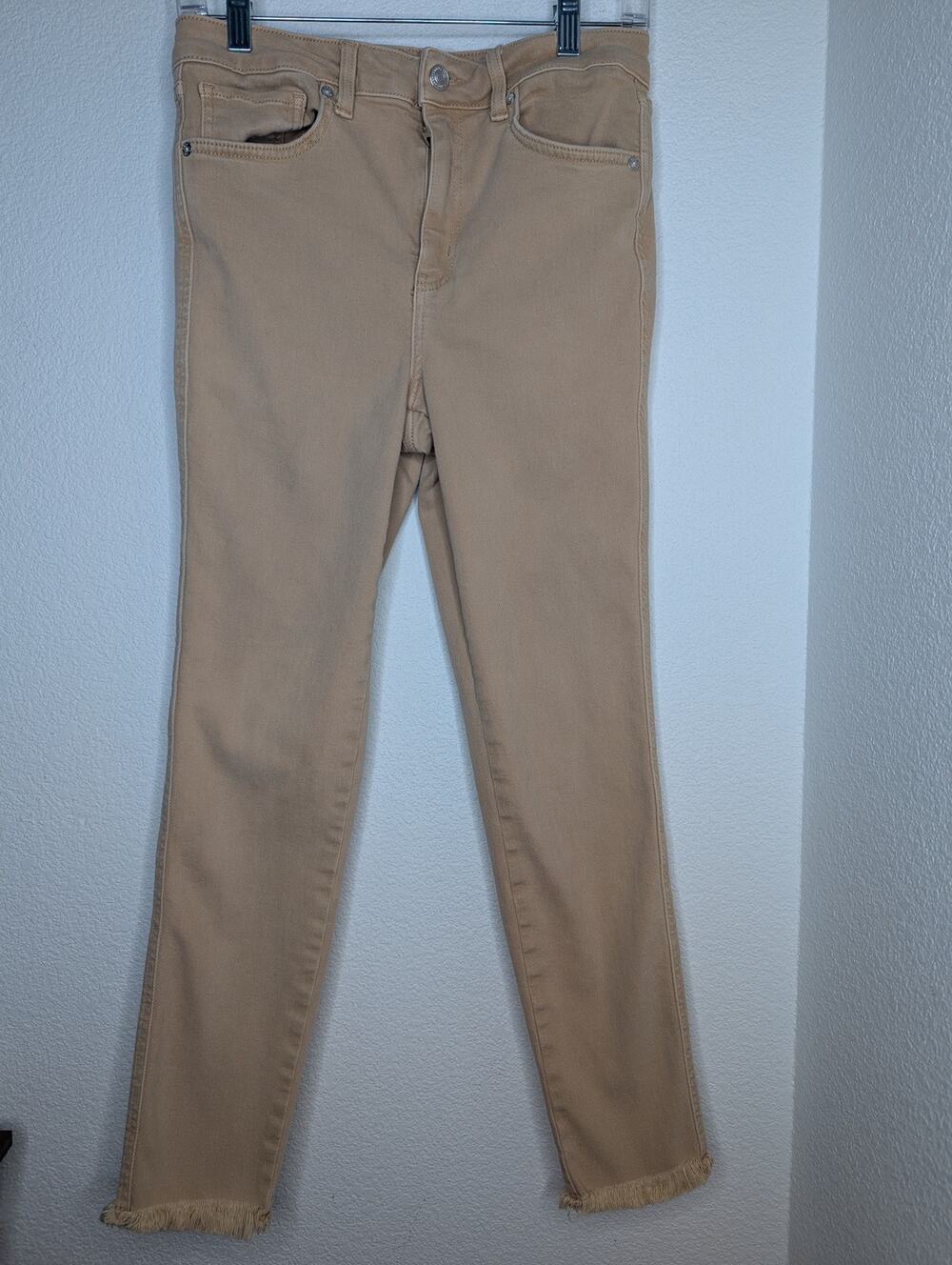 Free People We the Free Tan Straight Leg Raw Edge Jeans 28 Boho Capsule Casual